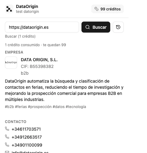 Company profile generated by the DataOrigin extension
