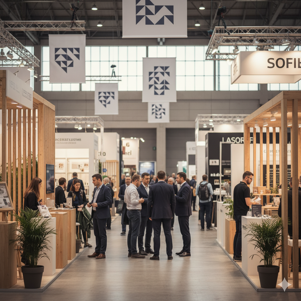 People networking at a trade show