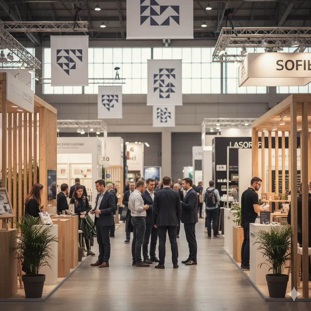 People networking at a trade show