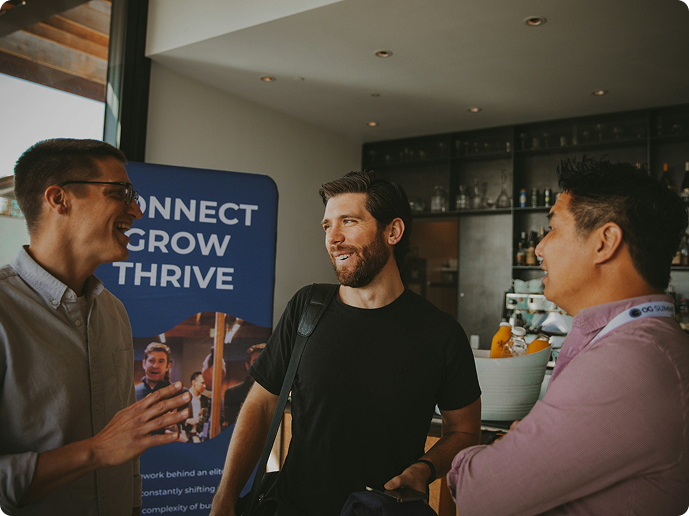 People networking at a trade show
