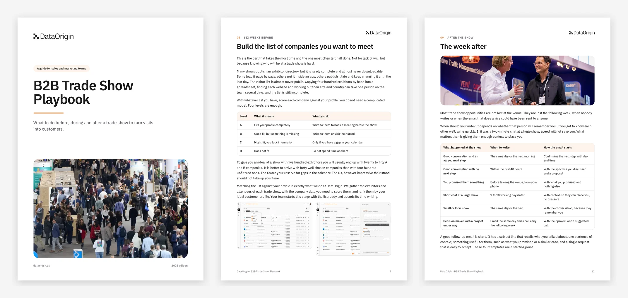Cover and two inside pages of the B2B trade show playbook